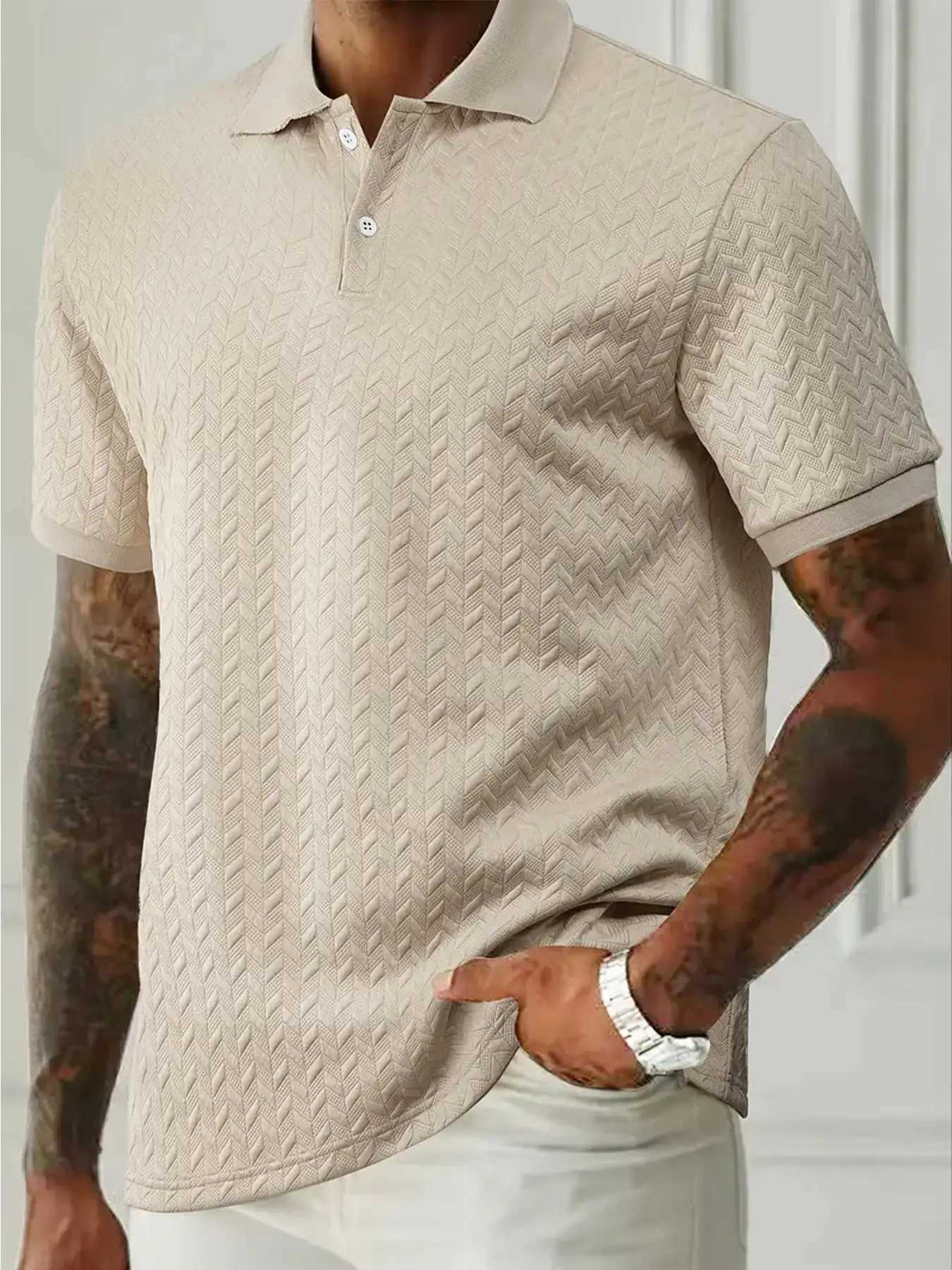Mens Heavyweight Polo Shirt Spring Summer Short-sleeved Jacquard T-shirt Turn-down Collar Casual Fashion Button Male Clothing XJ250725