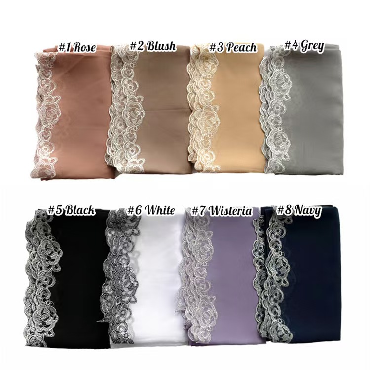 T1306 Summer Pearl Chiffon Fashion Lace Edge Headscarf Women's National Headscarf Solid Color Scarf