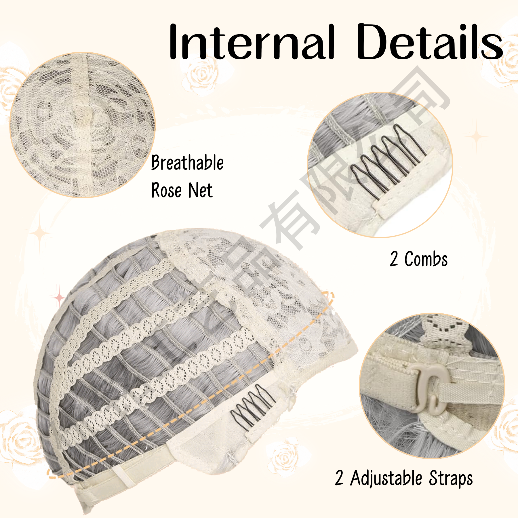 European and American women's medium-length short curly light gray breathable wig, gray-white synthetic silk wig headband