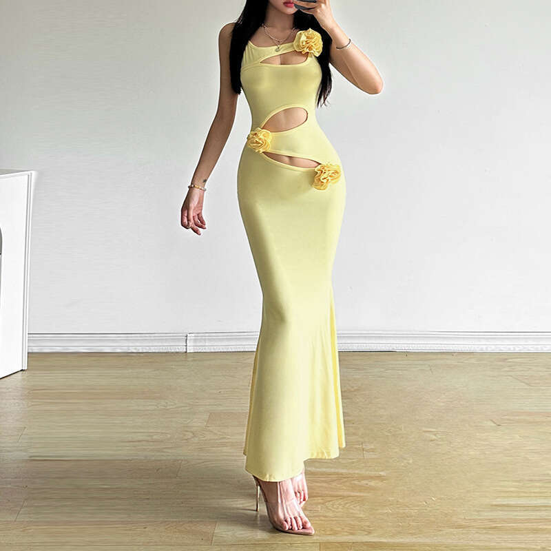 2024 Summer New Women's Solid Color Slim High Waist Fashion Strap Sleeveless Backless Dress 6d2