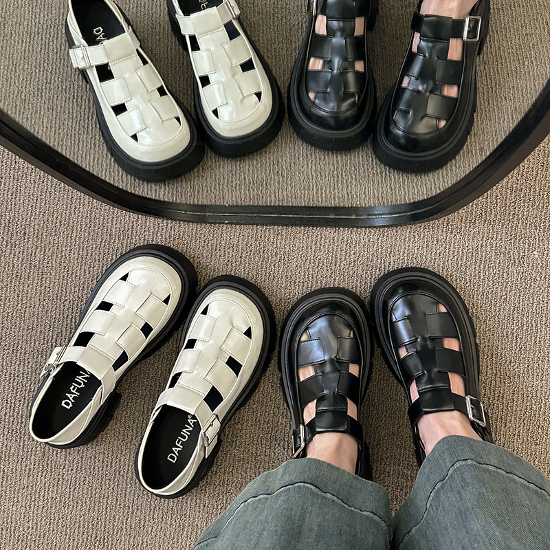 Ddmysports Platform Roman For Women New Spring Summer Hollow Out Chunky Shoes Fairy Style Student Height Increasing Closed Toe Sandals Outdoor Shoes