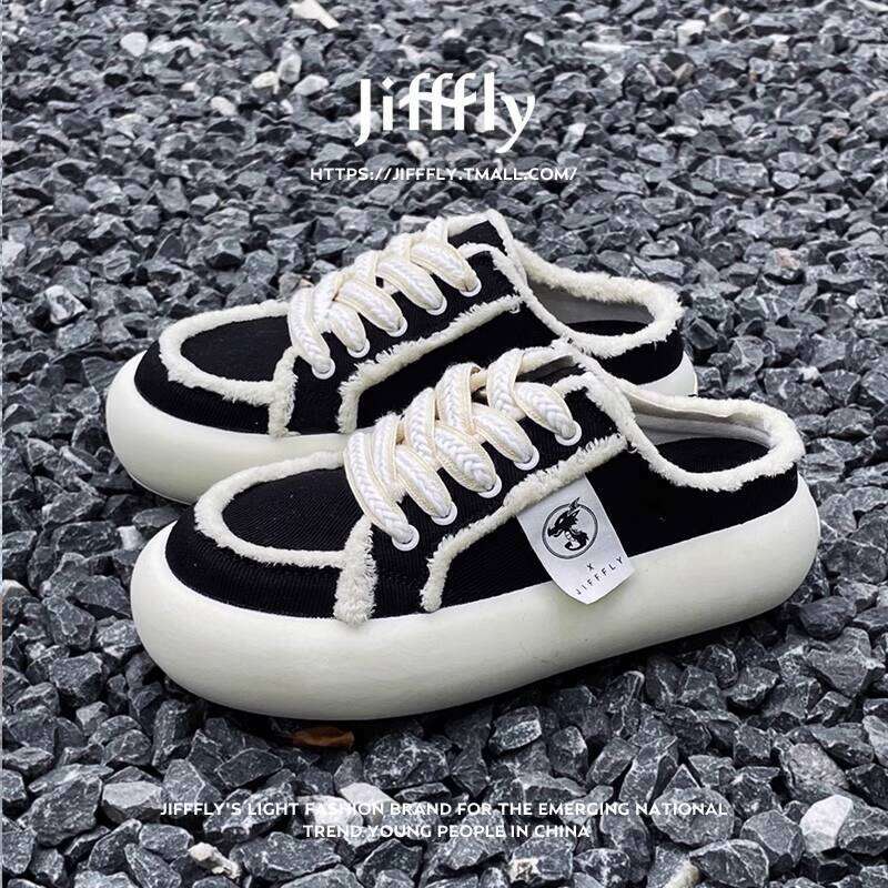 Jifffly Canvas for Women 2025 Summer New Versatile Soft Sole Slip-On Lazy Shoes Little Style Half Slippers