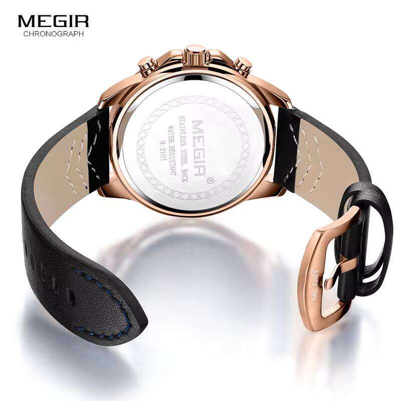 MEGIR Men's Oversized Chronograph Watch - 48mm Genuine Leather, Waterproof, Luminous - Bulk Wholesale Watch