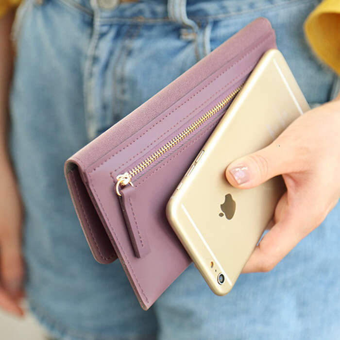 Korean Style Women's Long Wallet New Clutch Bag Solid Color Simple Zipper Student Multi-Card Slots