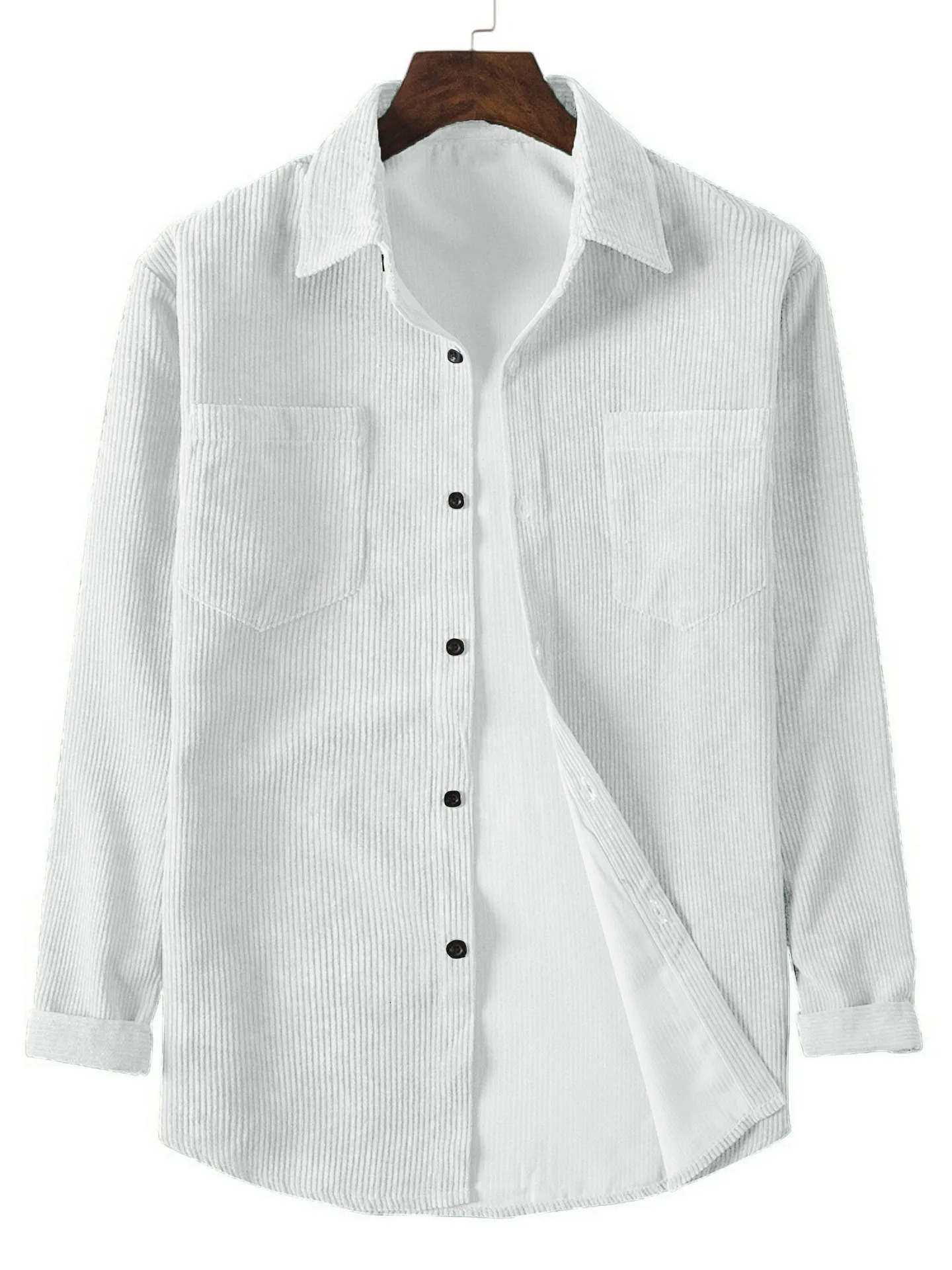 Mens casual longsleeved corduroy solid color lapel shirt 250725