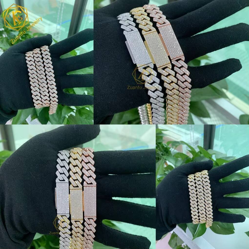 In Stock Pass Diamond Tester GRA Certificate 12mm Iced Out Moissanite Cuban Link Chain Sterling Silver Hip Hop Miami Cuban Chain