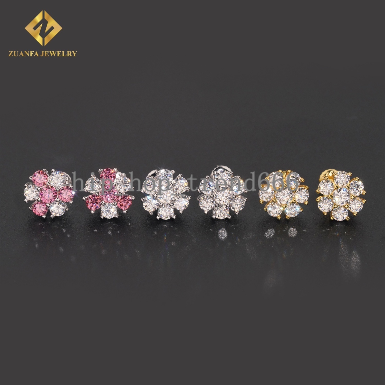 Iced Out Screw Back Earrings VVS Moissanite Pink Diamond 925 Silver Jewelry Hip Hop Mens Earrings Pass Diamond Tester