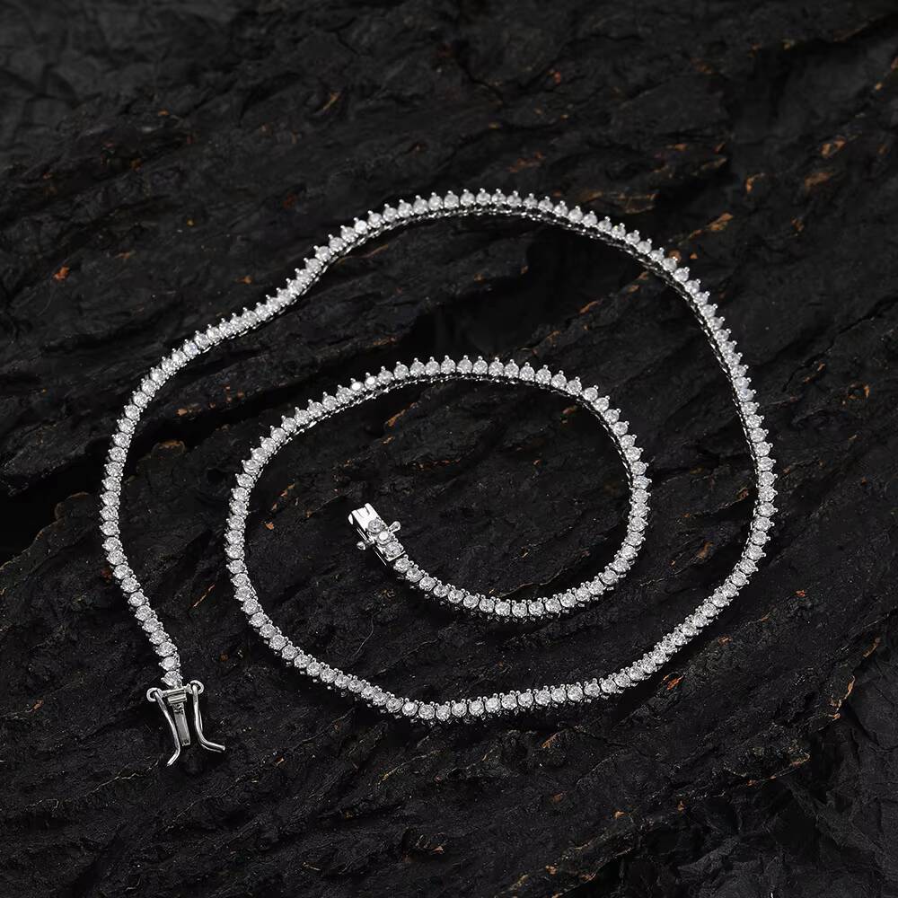 Hot Selling Fashion 2mm Cz Prong Setting Brass 1 Row Tennis Chain Necklace