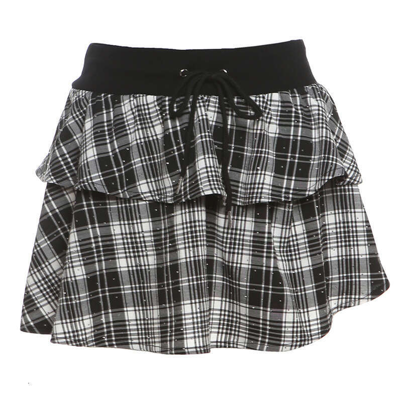Women's Clothing 2024 Autumn New Plaid Off-Shoulder Long Sleeve Top High Waist Skirt Set 061