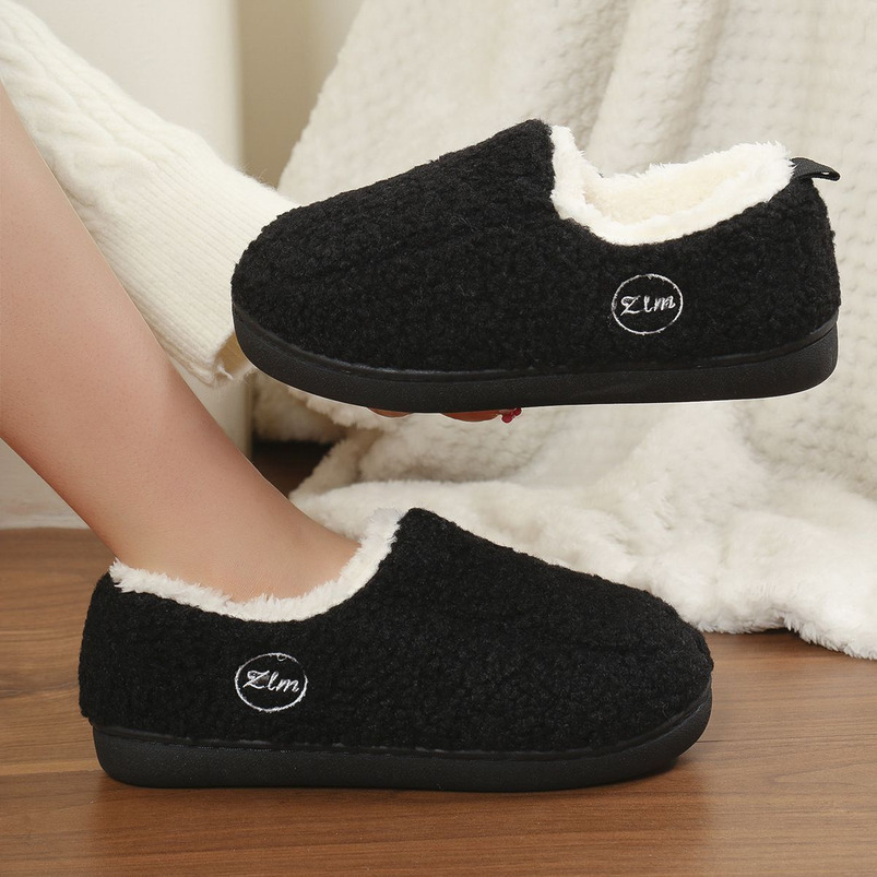 New Warm Fleece-Lined Thick Versatile Shoes Non-Slip Winter Closed-Back Thick-Soled Cashmere Cotton Slippers