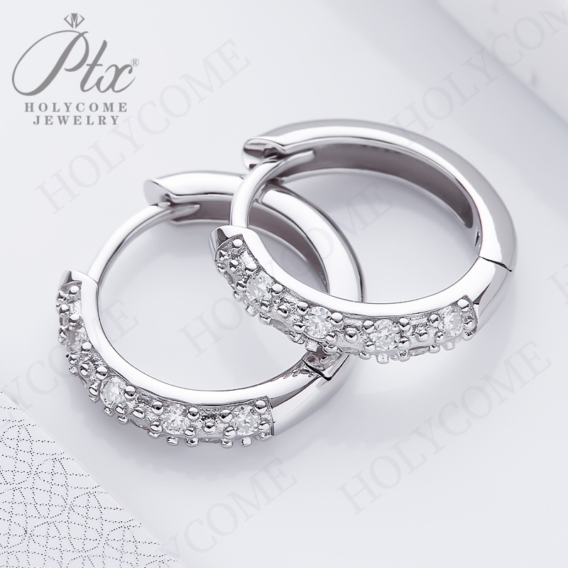 High Quality 925 Sterling Silver Ear Needle Fashion Hoop Earrings White Moissanite Luxury Women's Silver Earrings Wedding Daily Wear Jewelry Gift