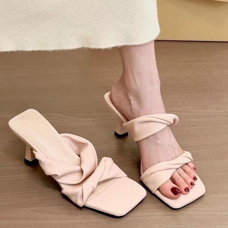 Ddmysports High Heels Women Summer New Fairy Style Square Open Toe Stiletto Fashion One Strap Sandals For Outdoor Wear Outdoor Shoes
