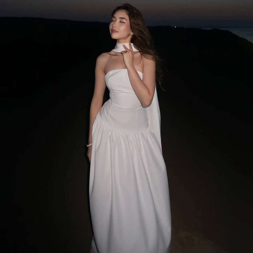 2025 Summer New Solid Color Slim Fit Versatile Off-Shoulder Strapless Sleeveless Elegant Dress 7ce
