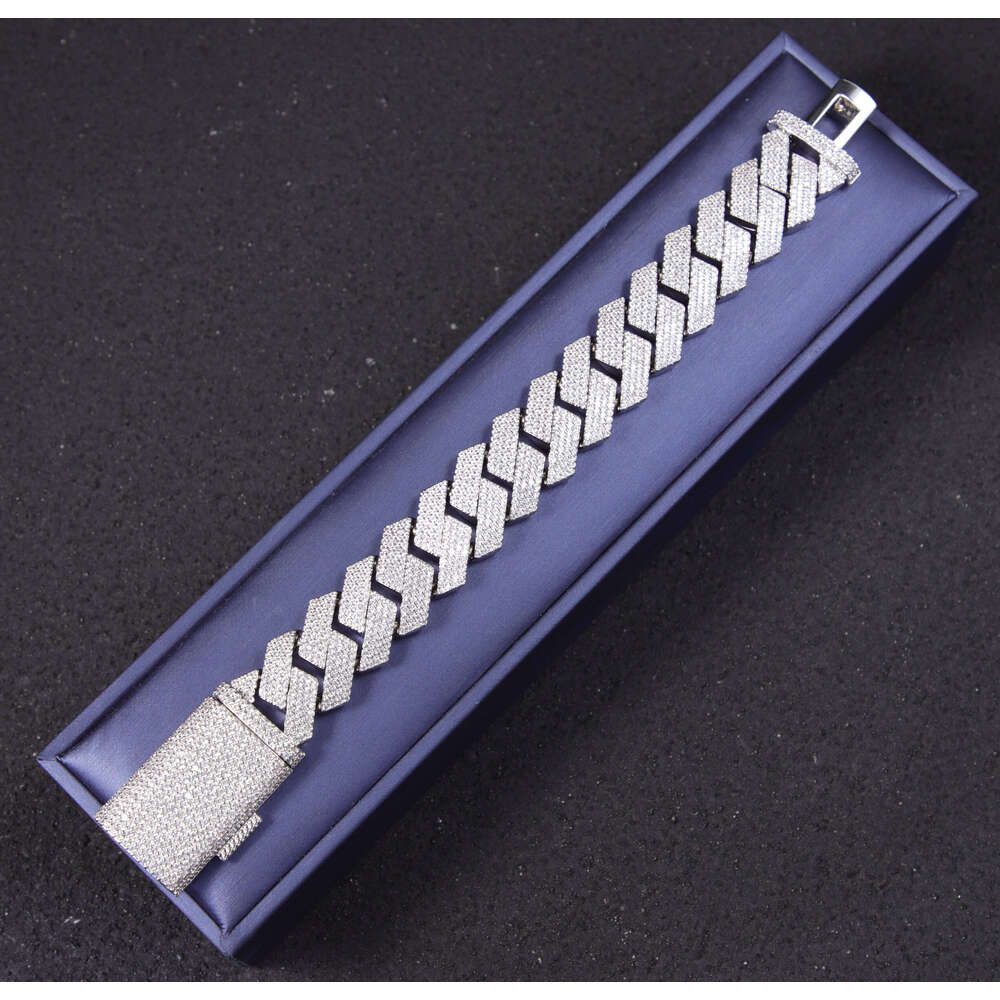 20 mm Wide 4 Rows Hip Hop Cuban Link Chain Bracelet Moissanite Sterling Sier Gold Plate Fine Jewelry Bracelets