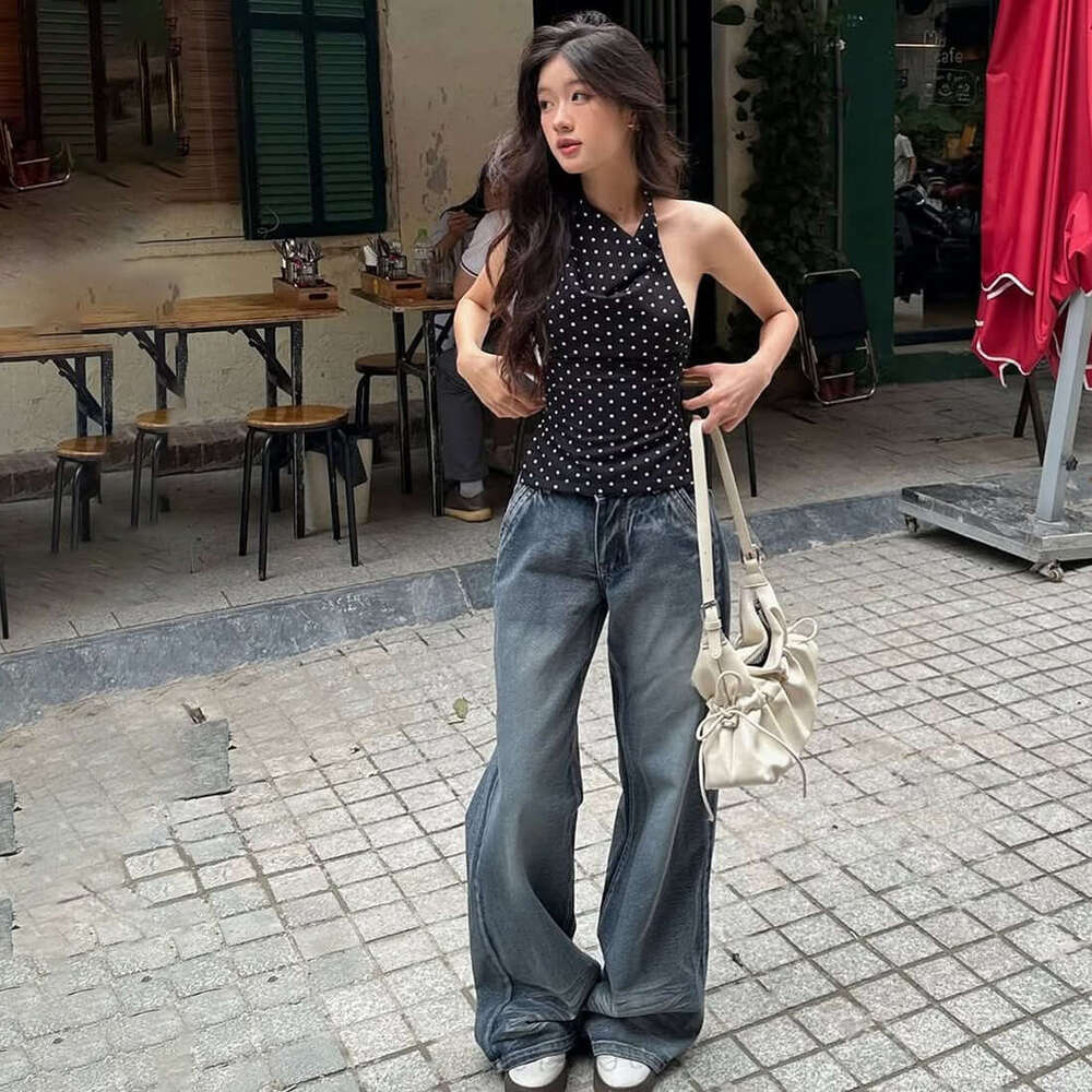 2025 Summer New Slim Sexy Elegant Versatile Hot Girl Backless Sleeveless Halter Waist-Cinching Top e00