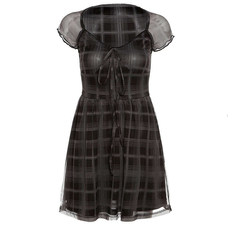 Fashion Trend 2021 Spring Summer New Women's Sexy Slim Fit Plaid Square Neck Dress 1d7