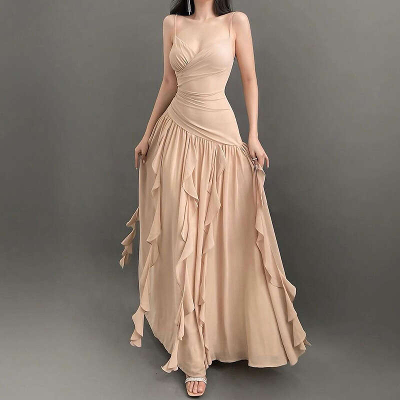 2024 Summer New Women's Solid Color Sexy Strap High Waist Long Dress 634