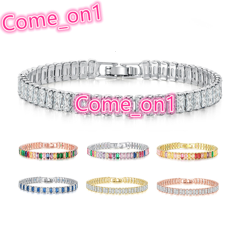 Rainbow Colored 2.5*5mm Zircon Tennis Chain Bracelet Jewelry Women Multicolored Silver Gold Iced Out CZ Diamond Tennis Bracelet