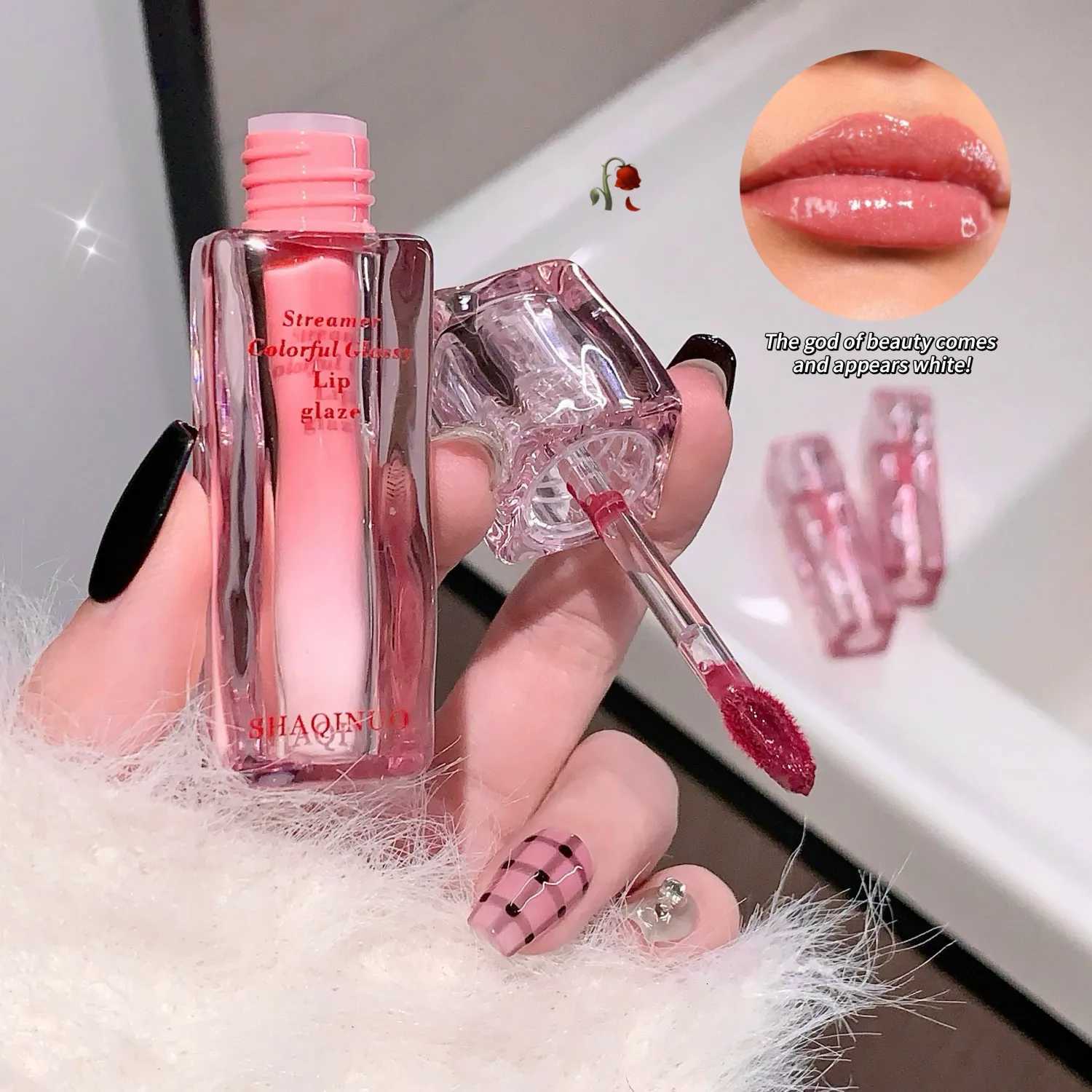 SHAQINUO 6-color mirror doe glass lip flow dazzle color water light lip glaze pure desire feeling white lipstick lip clayXJ250724