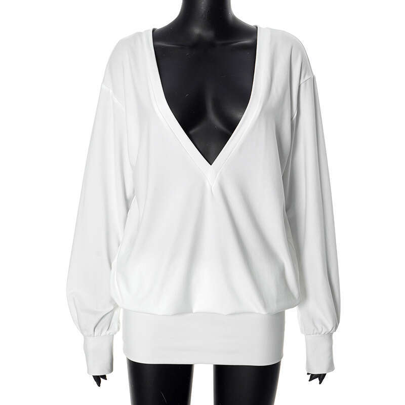 Qds417 Women's Autumn New Solid Color V-Neck Long Sleeve Sexy Bodycon Short Dress B5