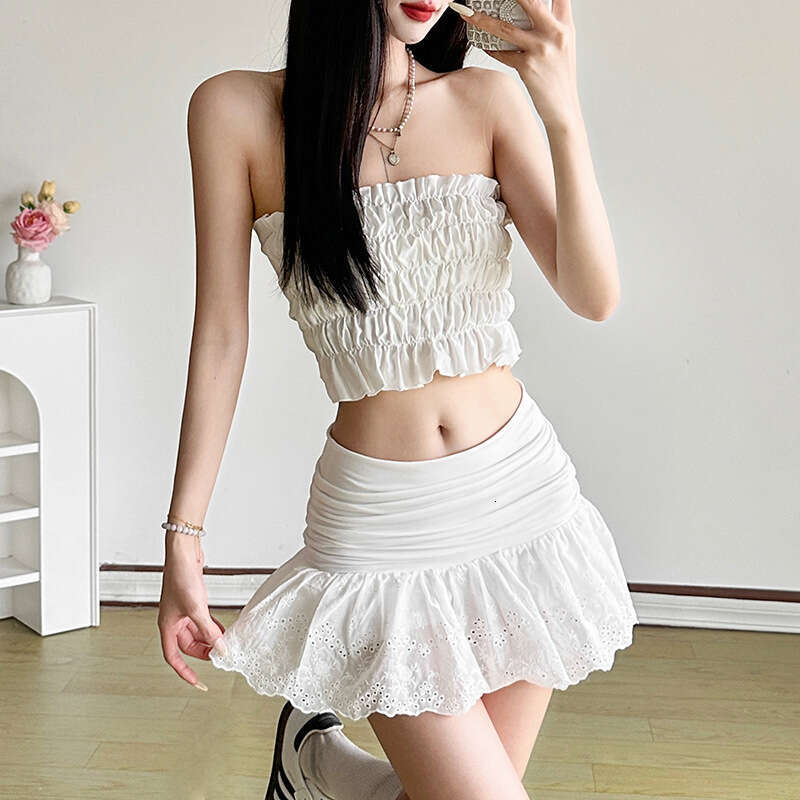 2025 Spring New Women's Solid Color Slim Fit Street Fashion Low Waist Pleated Skirt a64