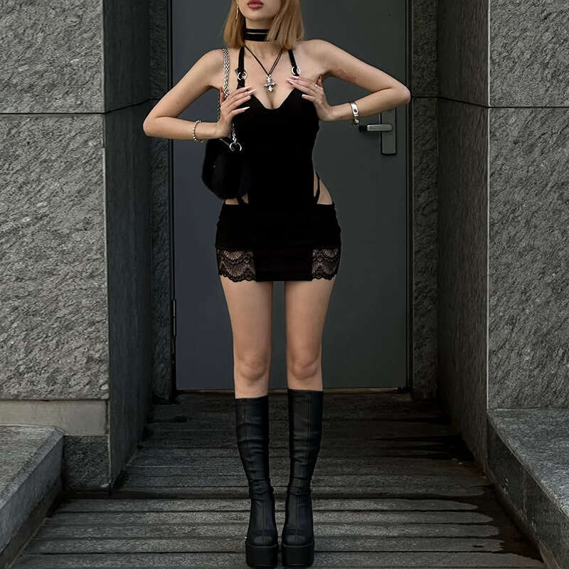 2025 Spring New Women's Solid Color Slim Street Fashion Halter Backless Sleeveless Dress a9c