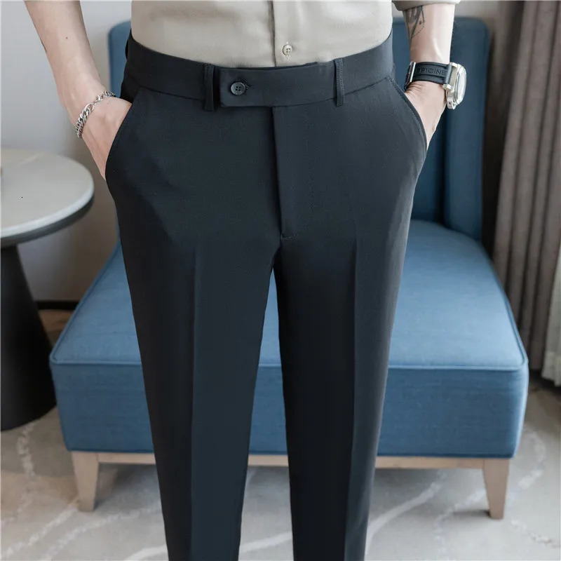 2025 Summer Thin White Elastic Nine Cent Suit Pants for Mengray Blue Fourside Comfortable Drape Mens Casual Trousers 250725