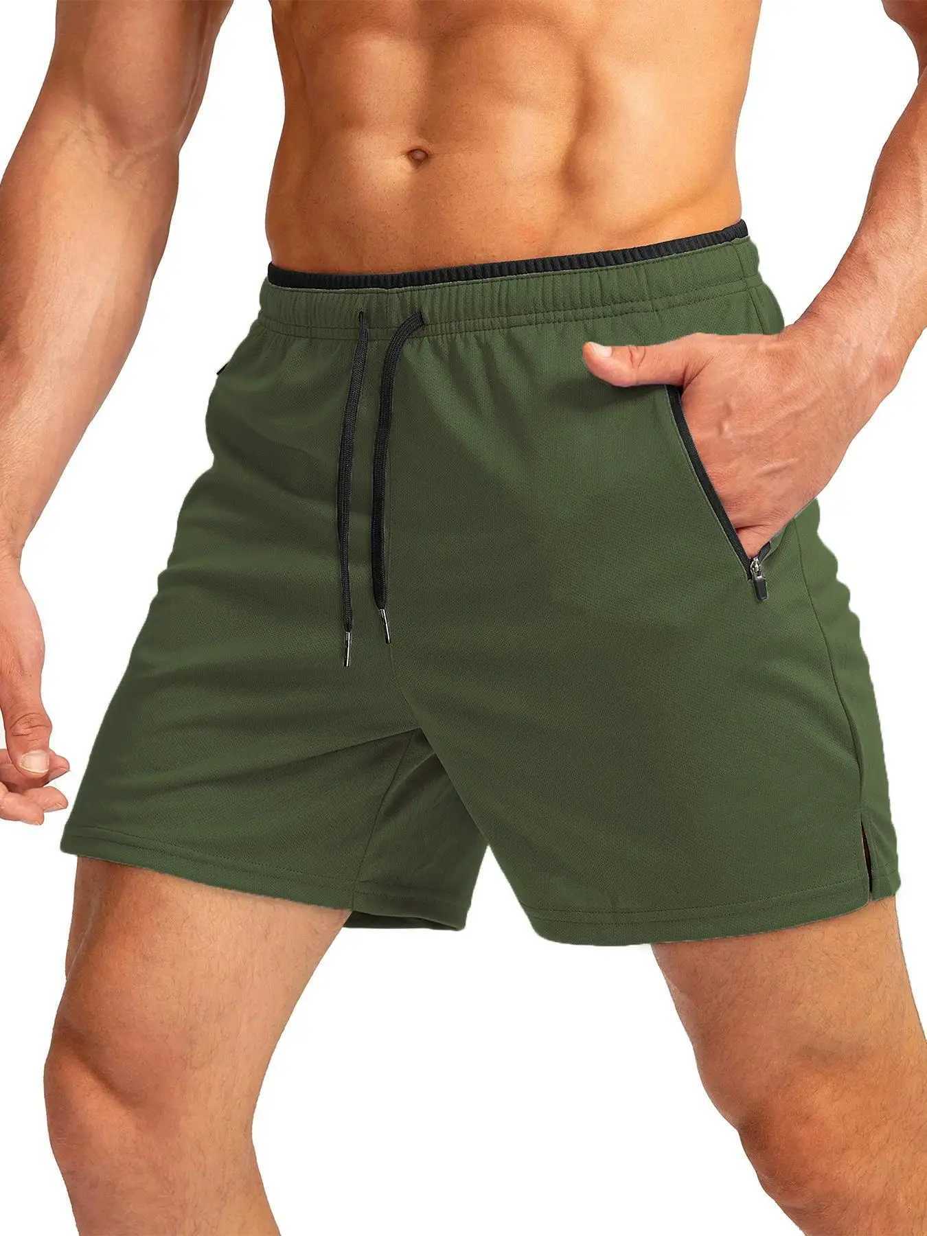 New style mens summer running shorts with zipper pockets quick-drying suitable for gym workouts - 5-inch mens shorts W250724