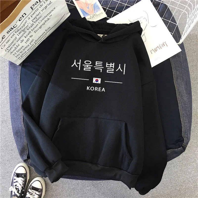 Seoul Korea Print Hoodie for Woman High Quality Hoode Long Sleeve Pullover All Season Female Daily Casual Sport Loose Sweatshirt 250725