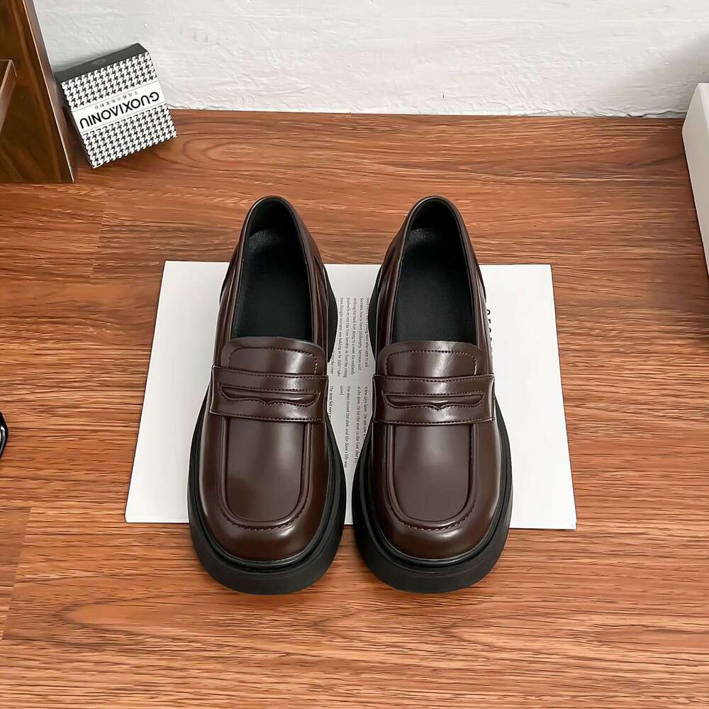 Designer Small Chunky Heel, Comfortable Thick Sole Loafers Petite Women, Height Increasing Leather Shoes for Women