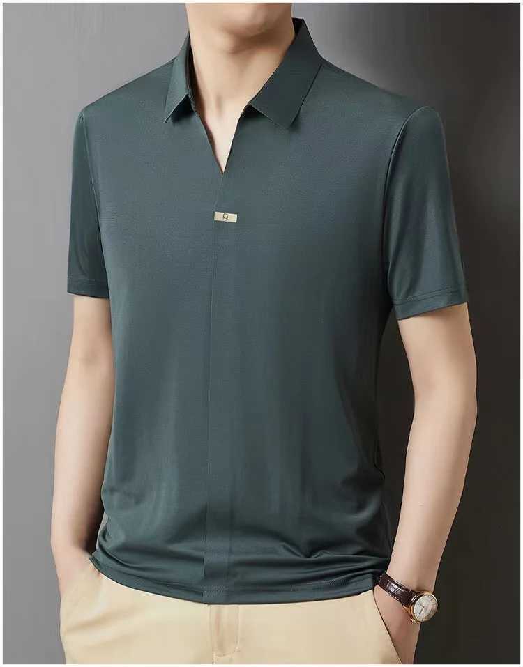 Light luxury fashionable mens shirt with no zipper design polo shirt summer ice silk comfortable casual solid color mens shirt XJ250725