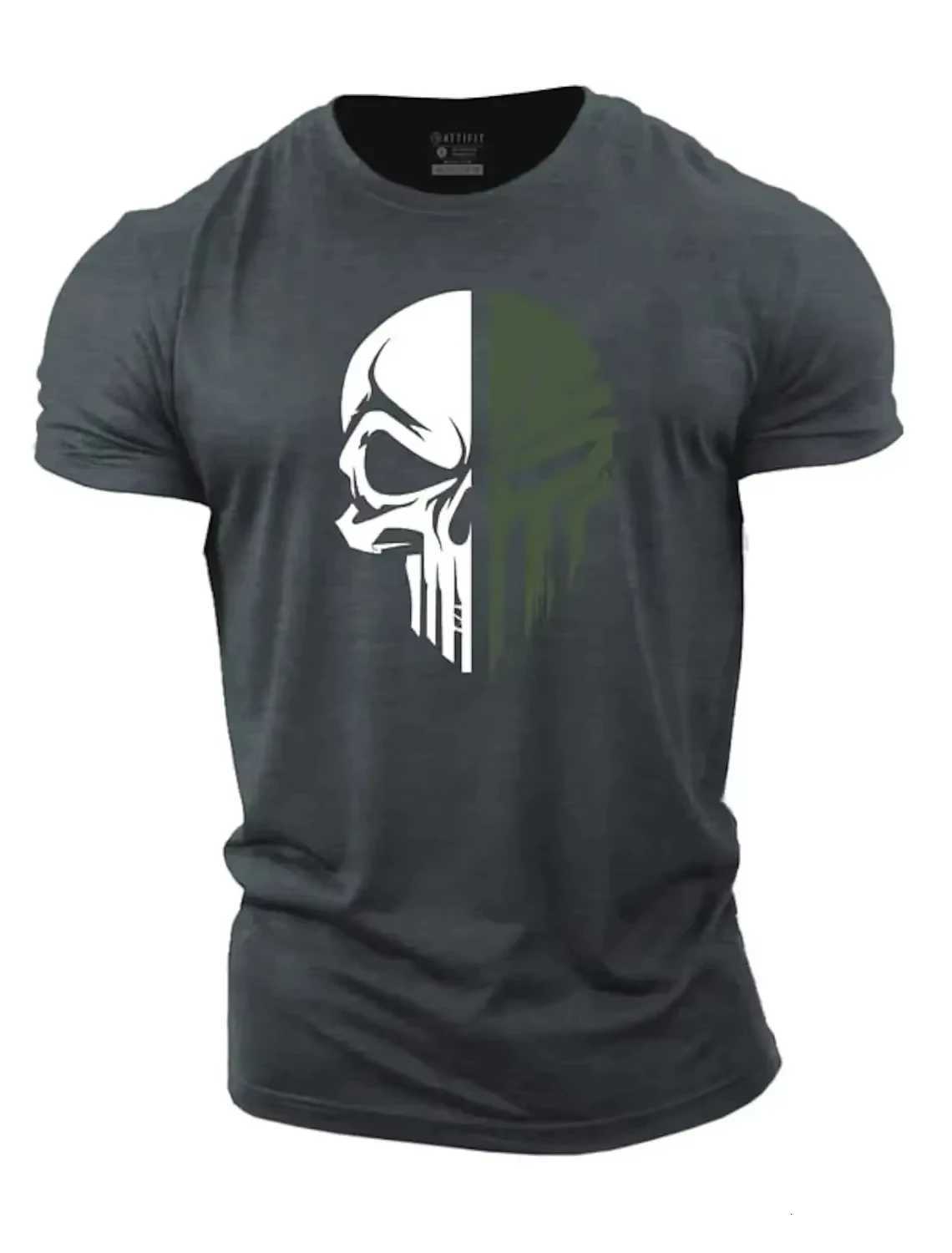 Mens digital printed skull printed T-shirt Fitness top Short sleeve T-shirt quick drying breathable Y250724