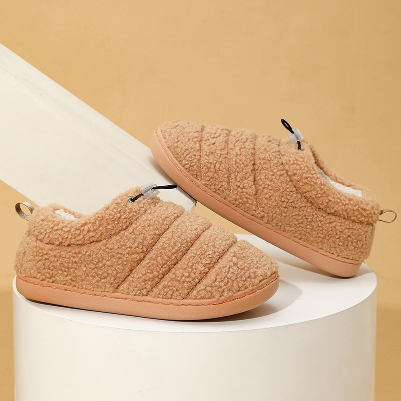 New Autumn Winter Slippers Couple Indoor Home Use with Heel Cover, Fleece Lined, Warm Elastic Strap Maternity Cotton Shoes