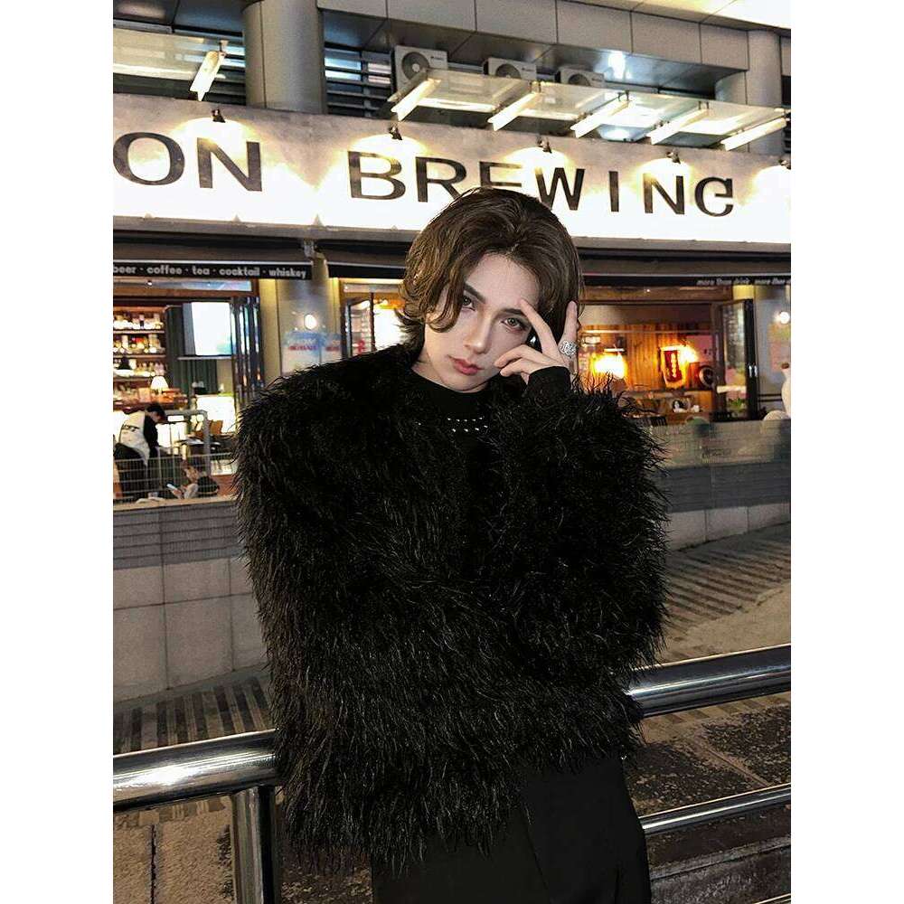 Trendy Faux Mink Jackets Men's 2025 Autumn Winter New Male Chic Loose Fashion Coat Long Sleeve Solid Color Fur Coats
