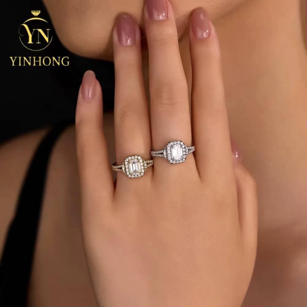 Gra Certificated 925 Sterling Silver Halo Moissanite Rings for Women Engagement Wedding Band