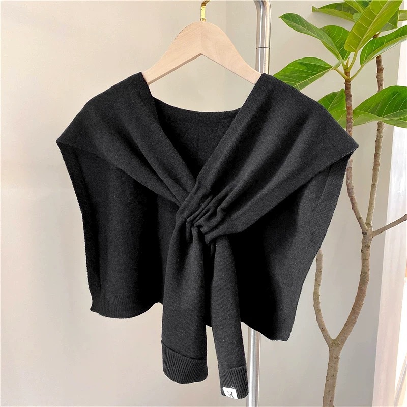 K1472 Pure color knitted shawl women's thin outer wear spring autumn winter warm Korean style neck protection perforated waistcoat scarf