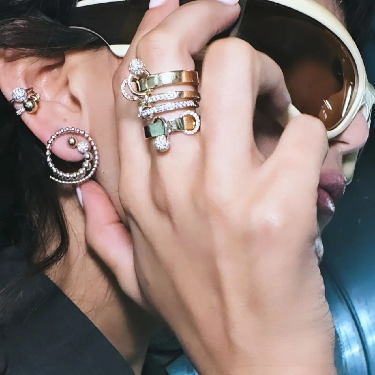 2025 New Arrivals Gold Color Multi Layer Geometric Ring Set Pave Bling Cubic Zirconia For Women Girl's Fashion Wedding Finger Jewelry