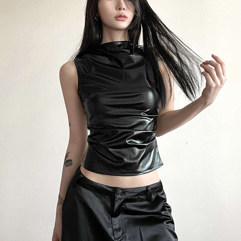 2023 Summer New Women's Solid Color Slim Fit Crop Top Street Fashion Round Neck Sleeveless Vest abb