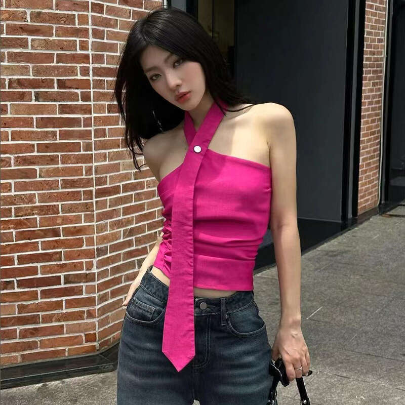 2023 Summer New Women's Solid Color Sexy Fashion Halter Neck Crop Top Vest 503
