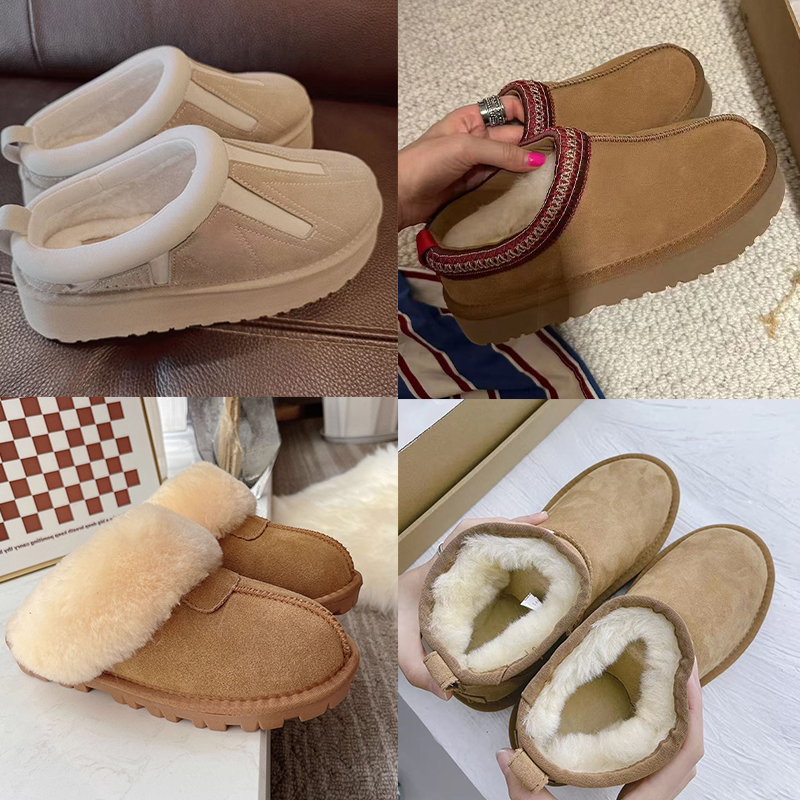 Designer boots Tasman Tazz Suede Shearling Platform Classic Slippers womens mens Slip-on shoes Chestnut Fashion Ladies Warm platform Winter snow Fur Ankle boot