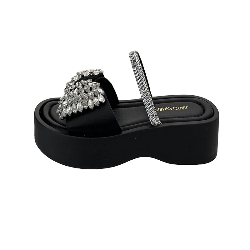 Ddmysports Rhinestone Thick Soled Slippers For Women New Summer Fashionable Outdoor Wear With Skirts Versatile Soft Sole Comfortable Beach Sandals Out