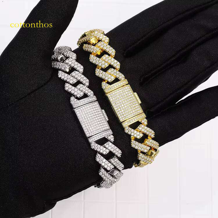 2rows Dia GRA VVS D Moissanite Cuban Chain Hiphop Iced Out Sier Fine Jewelry Bracelet
