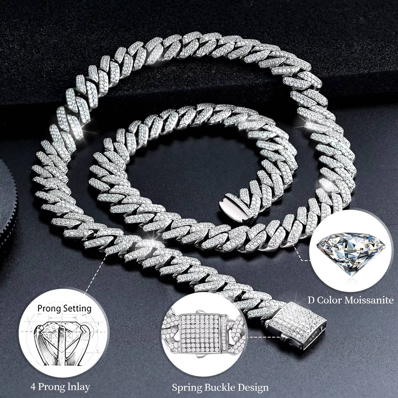 Huiyue Moissanite Cuban Link Chain Necklace Mens Hip-hop Necklace Hip Hop Jewelry Making Accessories