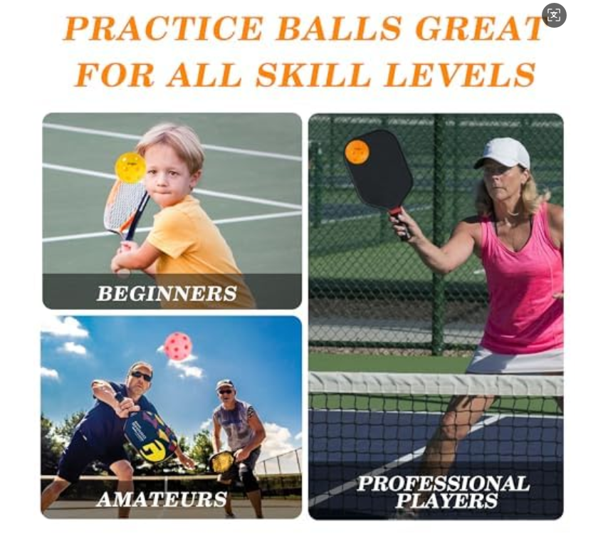 Pickleball Balls Set - 6 Pack, Outdoor & Indoor Use, Perfect for Paddle Rackets Games
