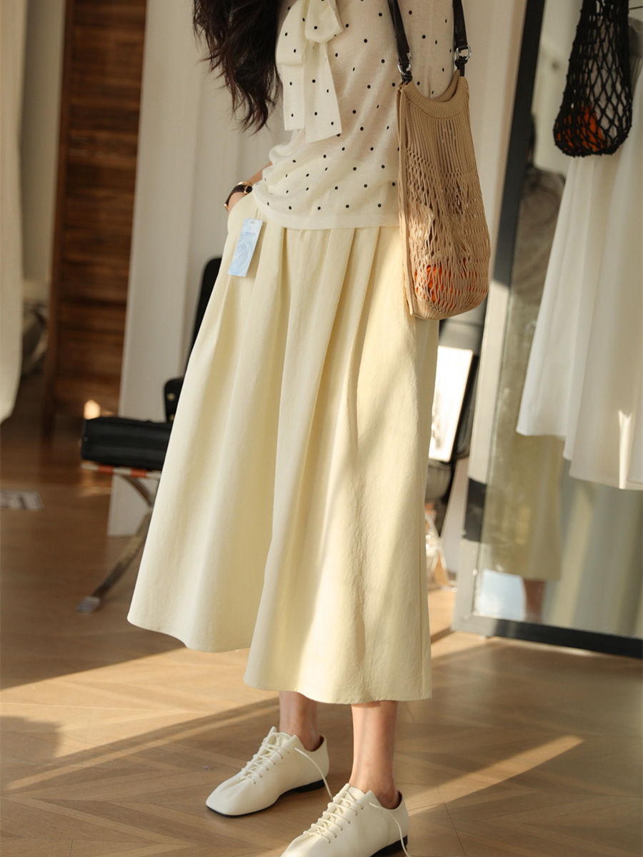 KK5260 Solid color loose French temperament A-line skirt female spring and summer high waist medium length umbrella skirt