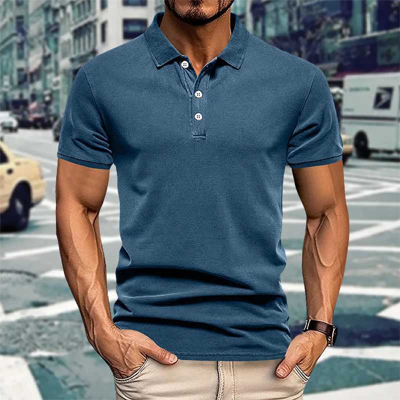 Mens Casual Short-Sleeved Polo Shirt Solid Color Lapel 2024 New Summer Fashion Sports Breathable T-Shirt Top XJ250725
