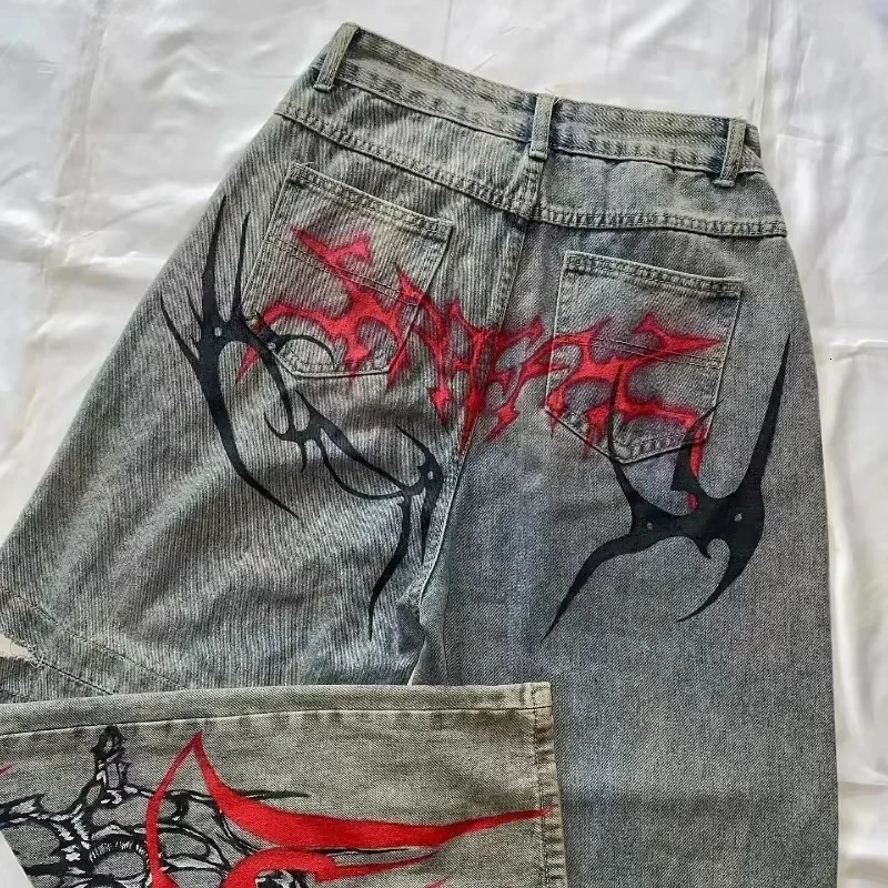 2025 American Trend Retro Hiphop Embroidery Pattern Baggy Jeans For Men And Women Y2K Harajuku Gothic Wide Pants Streetwear 250717