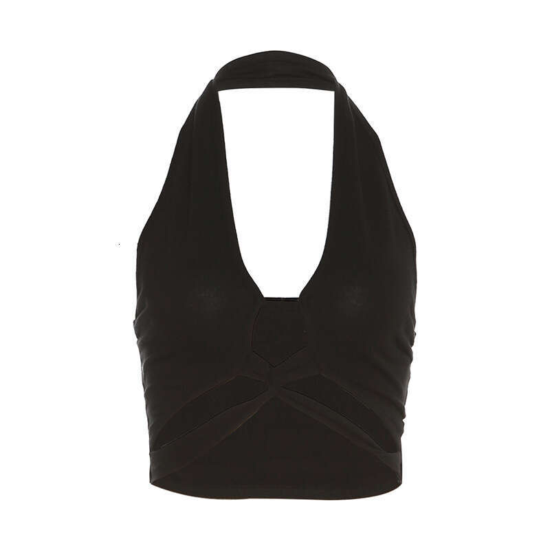 2023 Summer New Women's Solid Color Slim Street Fashion Halter Sexy Backless Tank Top 257