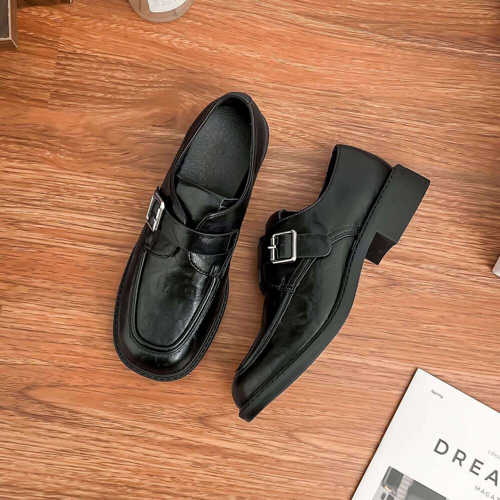 Designer Thick-Soled Leather Shoes Women, Height-Increasing Loafers, British Style Uniform Single Shoes, High-End Feel for Women