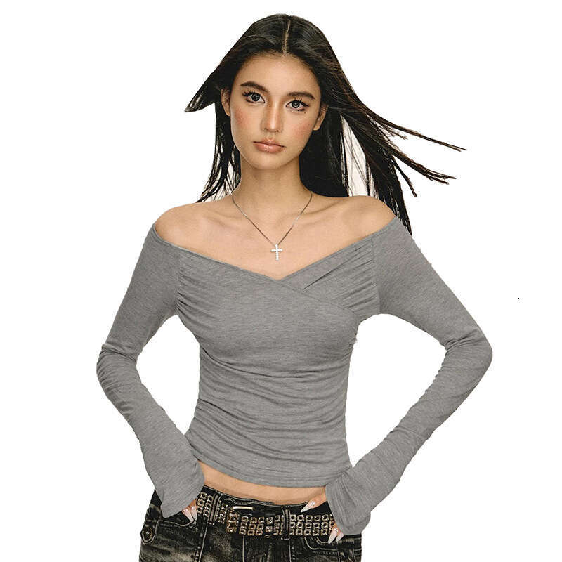 Qtp569 Women's Autumn New Solid Color V-Neck Two-Way Sexy Long Sleeve T-Shirt Top For Women B5